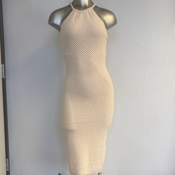 Alice + Olivia Joni Pointelle Knit Sand Halter Dress Size Small - Picture 1 of 8